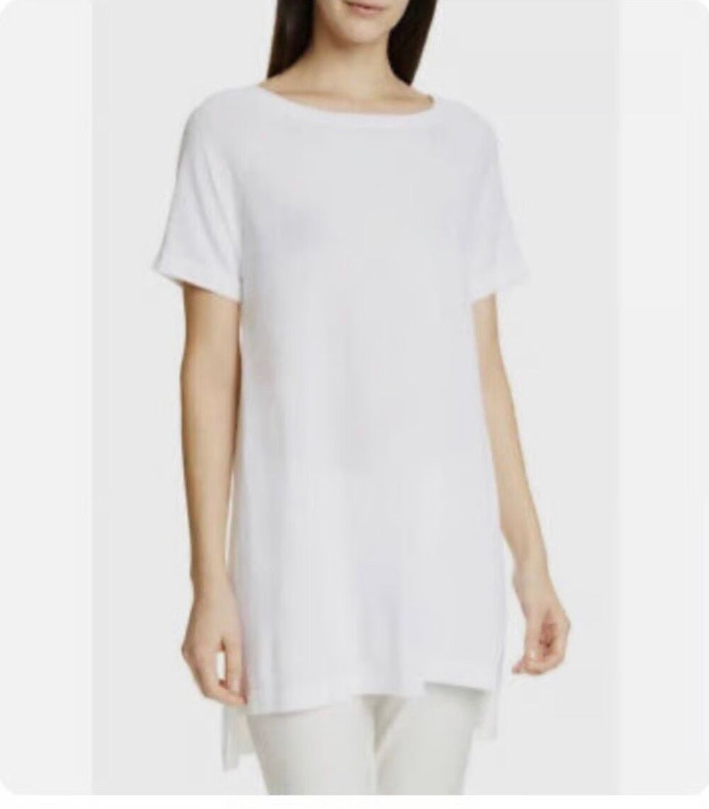 Eileen Fisher NWT White Bateau Neck Short Sleeve Stretch Tunic Top Size Medium